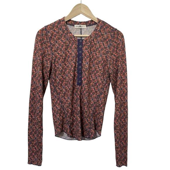 Natural Life Reagan Thermal Long Sleeve Henley Top Size L Ditsy Floral Boho - Picture 1 of 6